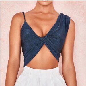 House of CB Blue Crop Tank Top with Cut Out